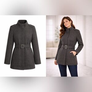 Wool Blend Waffle Textured Belted Coat Black Size M Cold Days Jacket